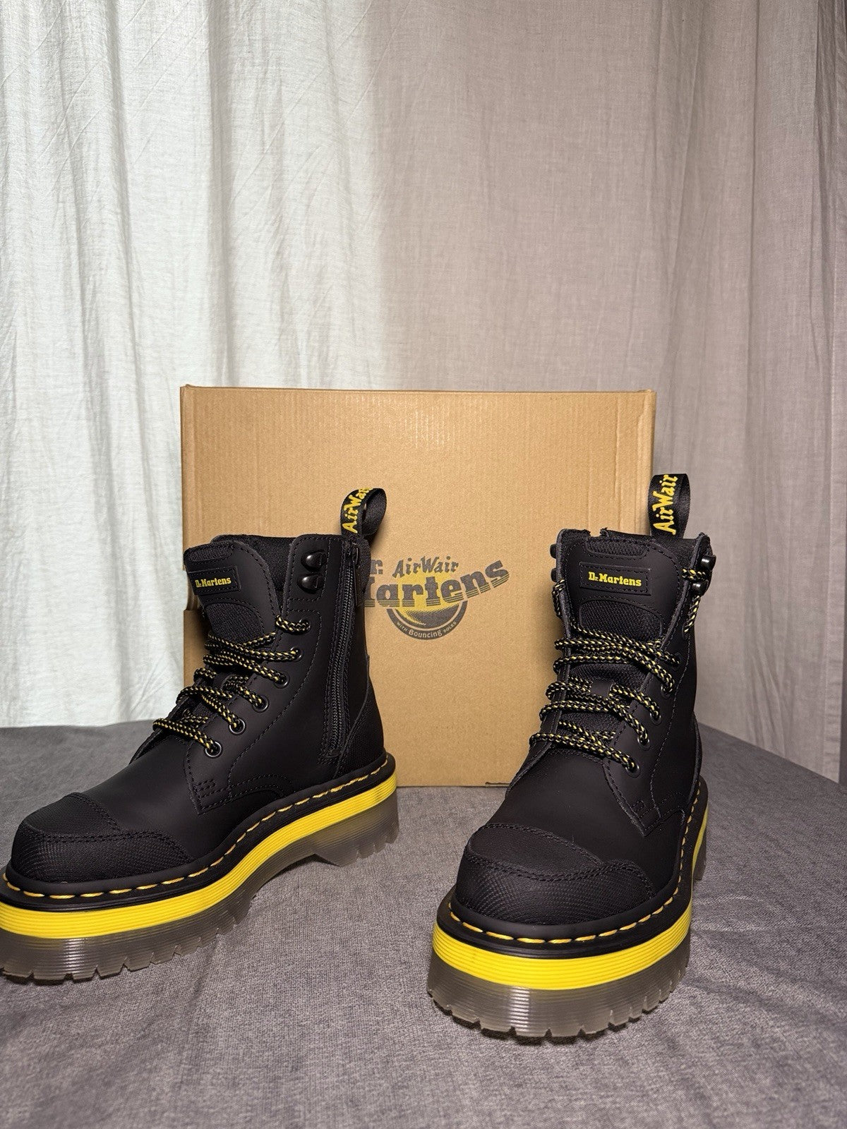 Dr Martens Jadon Tech Platform Boots Black Yellow Rubberised Womens EU 36 US 5