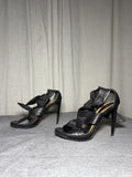 BALDININI Italy Black Leather Draped Stiletto Sandals EUR 37.5 Vibram Soles