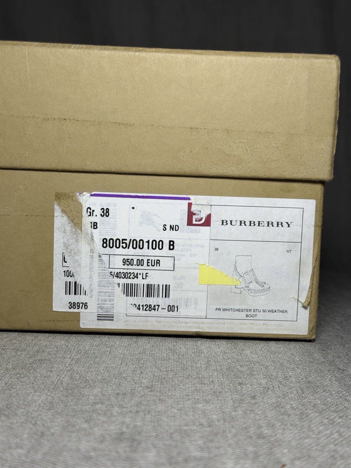 Burberry PR Whitchester Weather Boot Schwarz Gold Nieten Reißverschluss EU 38